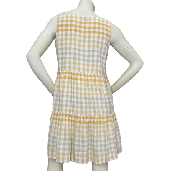 MADEWELL Yellow, White & Gray Plaid Button Down Sleeveless Tiered Ruffle Dress,M - Picture 6 of 16